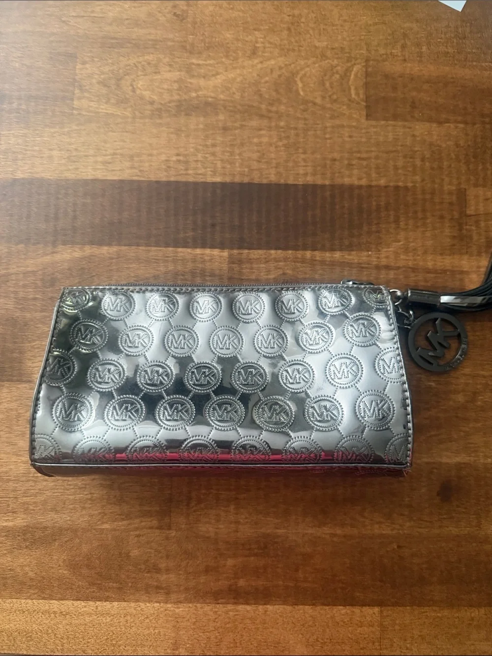 Michael Kors Metallic Silver MK Embossed Make up bag - Picture 1 of 4